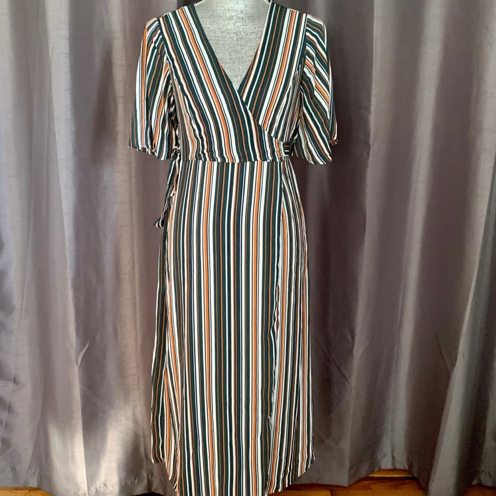 ❌SOLD❌ Stripped Belle Sleeve Wrap Dress